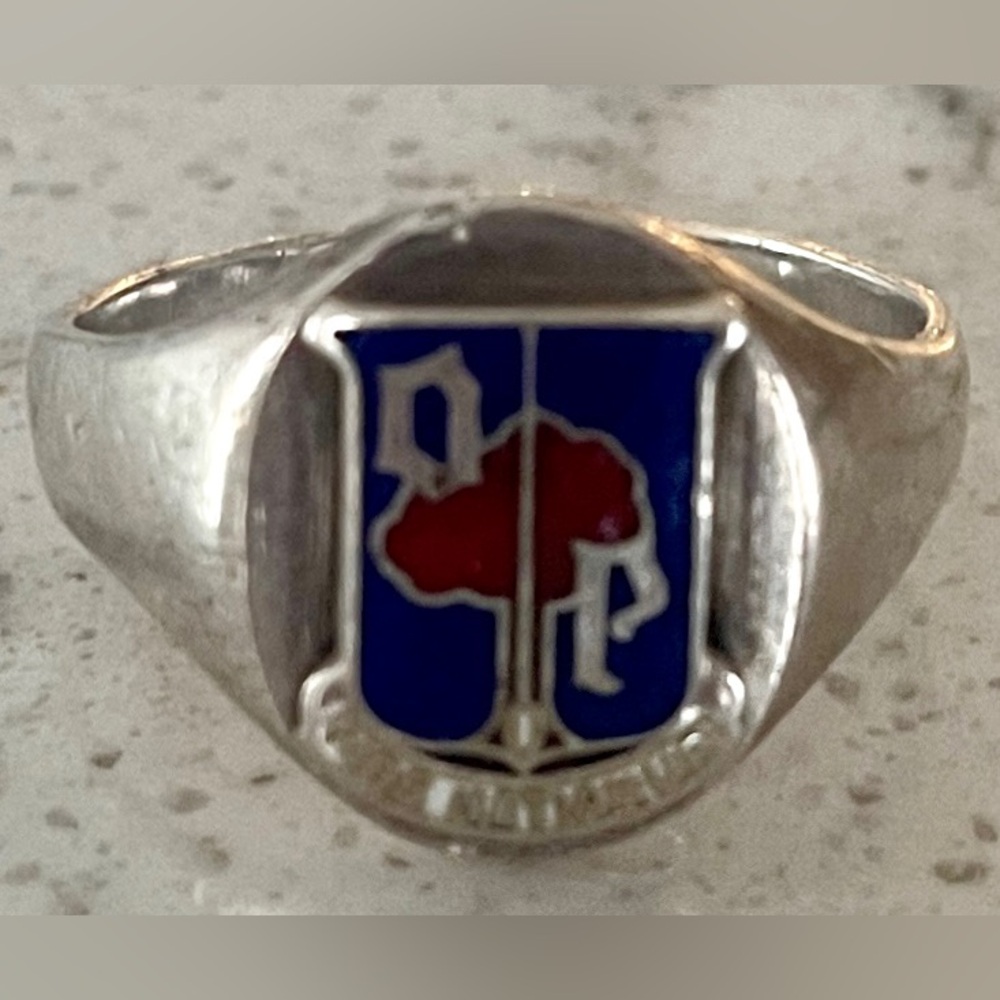 Sterling Silver Signet Ring with Red & Blue Enamel Shield